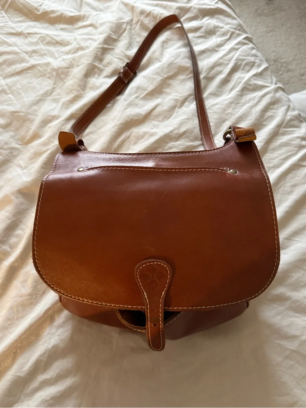 Patricia Nash Chestnut Brown Leather Crossbody Saddle Bag